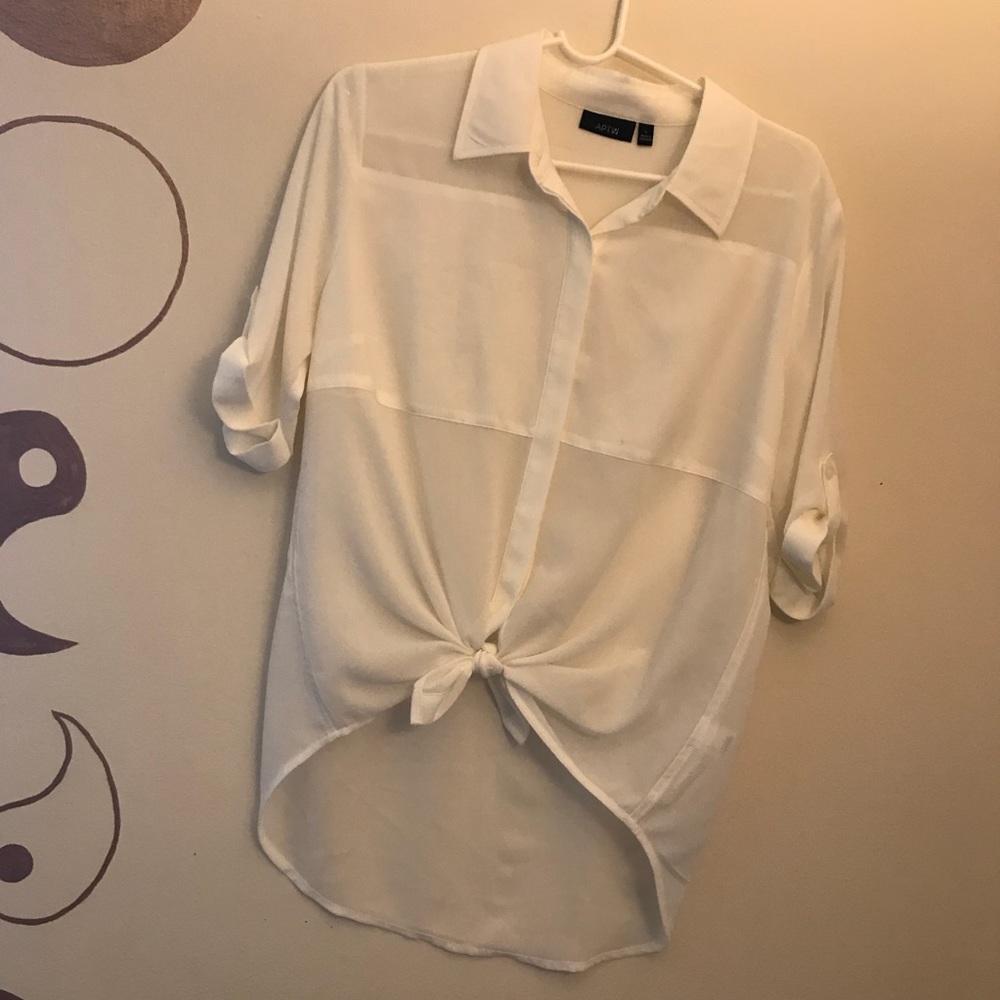 White Blocked Button Down Blouse